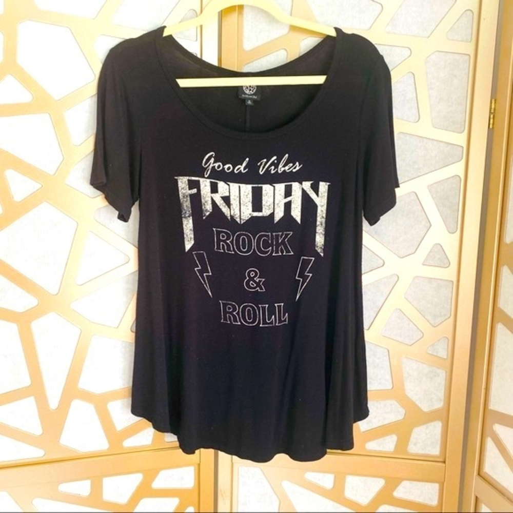 Good Vibes Friday Rock N Roll Distressed Top‎